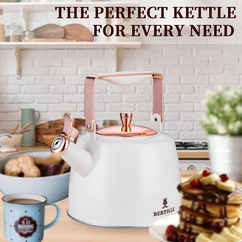 BERTILLE Teapot 2.5QT Whistle Exquisite Teapot for Stovetop, 18/8 Stainless