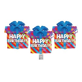 Valueballoon Party & Gifts 3 Piece Happy Birthday Present With Bow 18'' Balloons Birthday Party Decorations Includes FREE Helium Chart