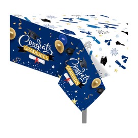 CC HOME 1Pc Happy Graduation Party Plastic Tablecloth 54 x 87 Inch Long Table Cover, Blue Congrats Graduats Party Tablecover for Graduation Season Baby Shower Birthday Dinner Picnic Kitchen Event