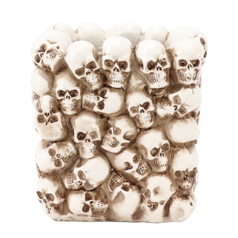 Skull Pen Holder White Resin Makeup Brush Holder Organiser Decoration