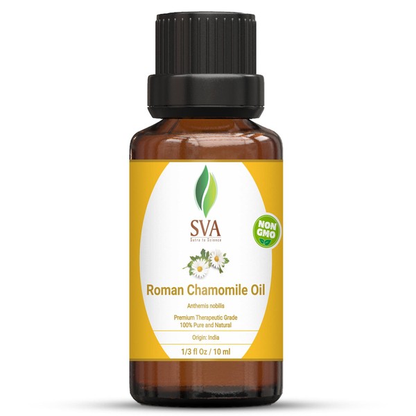 SVA Organics Roman Chamomile Oil 10 ml (1/3 Oz) 100% Pure Natural Therapeutic Grade Oil for Skin Care, Hair Care, Diffuser, Massage & Aromatherapy