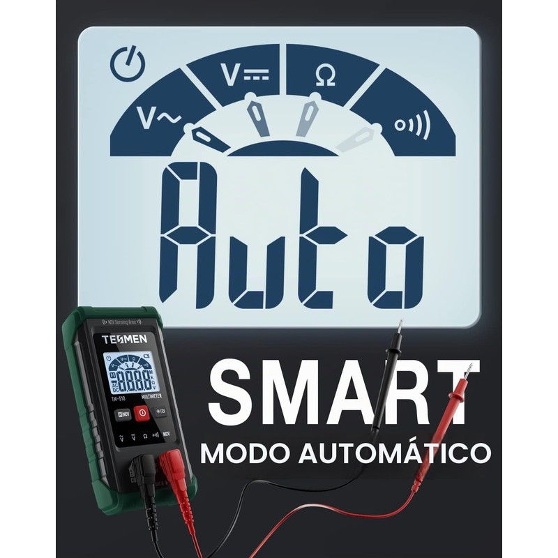 TM-510 Multímetro digital, 4000 cuentas, medición inteligente, voltímetro de rango