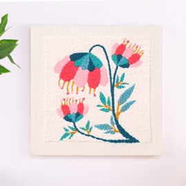 Embroidery Punch Needle kit Frame, Embroidery Starter Kits for Beginner Kids,Punch Needle Fabric with Pattern,Threader, Yarns,Pinch Needle, Embroidery Hoops & Rug Punch(Beige)