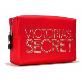 Victoria's Secret Large Stub Bling Cosmetic Makeup Bag Red Beauty Travel Bag