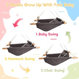 Tislly Baby Swing Outdoor and Indoor, Baby Hammock Toddler Swings, Infant Swing Outside Comfortable Wooden Midew Proof, Adjustable 5-Point Safety Belt, Great Gift for Baby Boys Girls Kids,Dark Grey