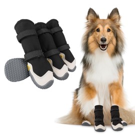 Dog Shoes, Pack of 4 Dog Shoes, Paw Protection, Short Style Waterproof Dog Shoes with Non-Slip Rubber Sole and Reflective Straps, Breathable Dog Boots, Dog Shoes (Black and White, 5#)