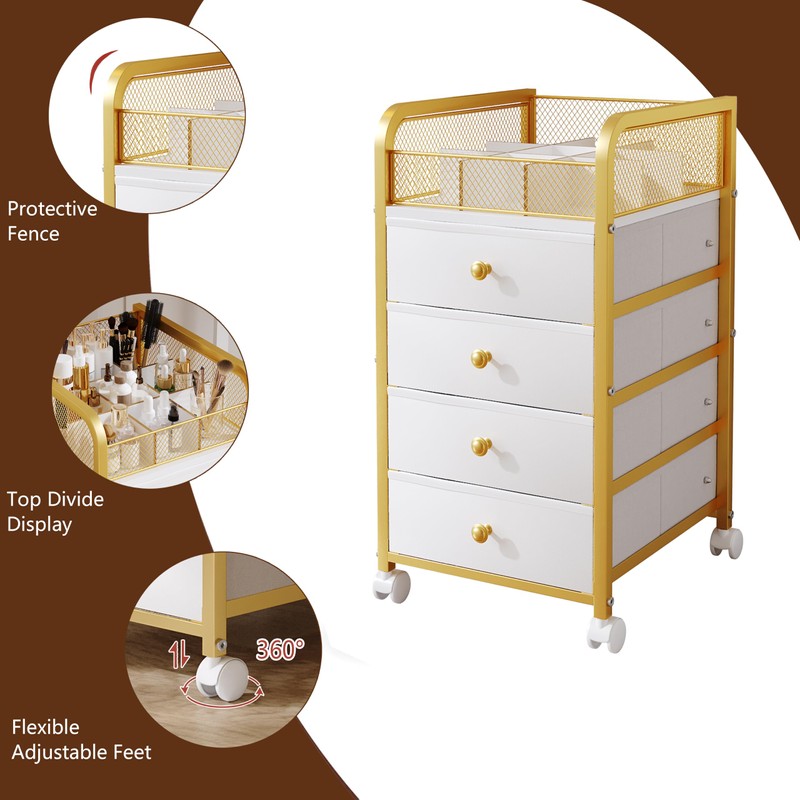 Rolling Makeup Organizer Cart, Under Desk Storage Cart with 4