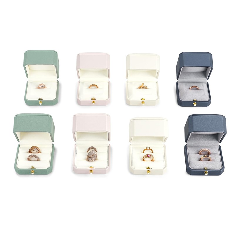 Oirlv Premium Leather Double Ring Box for Wedding Ceremony Engagement