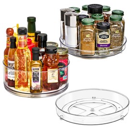 Sorbus 9 Inch Clear Lazy Susan Organizer Set, 2 Flat Turntable Organizer for Spice Organization for Cabinet, 1 Tall Lazy Susan for Kitchen, Home, Office, Closet, Classroom, Laundry Room Organization