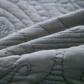 Brandream Luxury Grey Quilted Bedding Set Queen Size 100% Cotton Damask Embroidered Quilt Coverlet Set 3 Piece