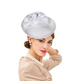 Women's Derby Hat Tea Party Fascinator Kentucky Church Hats Cocktail Wedding Pillbox Hat Headband White