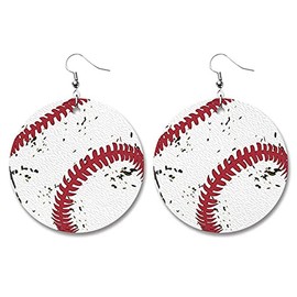 Retro Sports Ball Shape Leather Dangle Earrings Dainty Baseball Earrings for Women Jewelry(A)