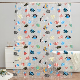 TZTZBO Clear Shower Curtain Tropical Fish, 78" L x 72" W Waterproof Lightweight Fish Shower Curtain Liner, PEVA Long Fashion Bath Shower Curtains with 12 Grommets Hooks for Bathtub Bathroom