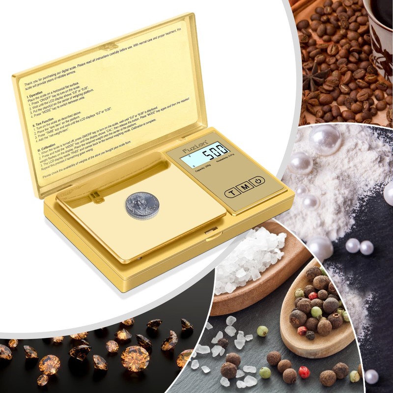 Fuzion Gram Scale, 200gx0.01g Digital Pocket Scale Gold Titanium Plating,