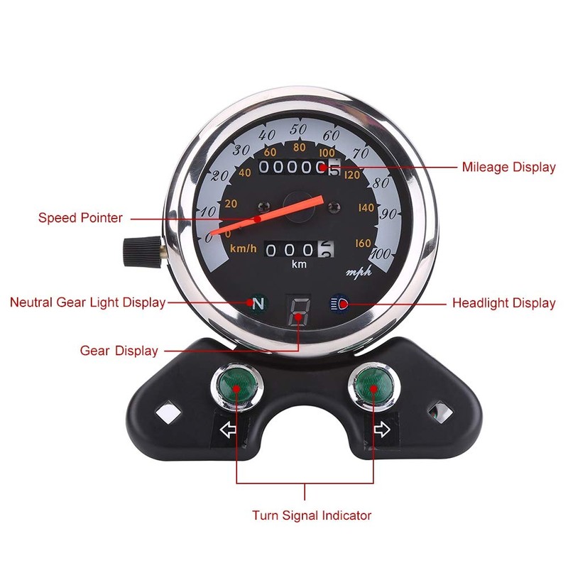 KIMISS Motorcycle Dual Odometer, Universal Speedometer, 12V Metal Plastic Hytrack