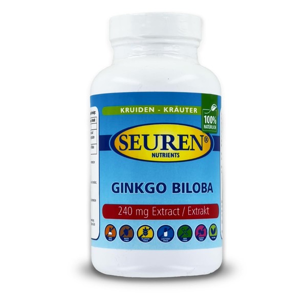Seuren Nutrients | Ginkgo Biloba 12000 mg 200 Kapseln | Hochdosierte Ginkgo Biloba 240 mg Extrakt Kapseln | Frei Von Allergenen und für Vegetarier und Veganer Geeignet |