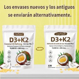 Gwynne Vitamina D3 10.000ui + K2 Mk-7 200mcg,120cápsulas 2 En 1 Aceite De Coco Vírgenapoyo Óseo,inmunológico Y Cardíaco