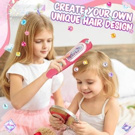 Aooess Hair Gem for Girls Styling Tool Kit: Hair Gem Stamper 24 Reusable Rhinestones, Gems Stapler for Girls for Party & Daily Fun, Birthday Gifts Toy