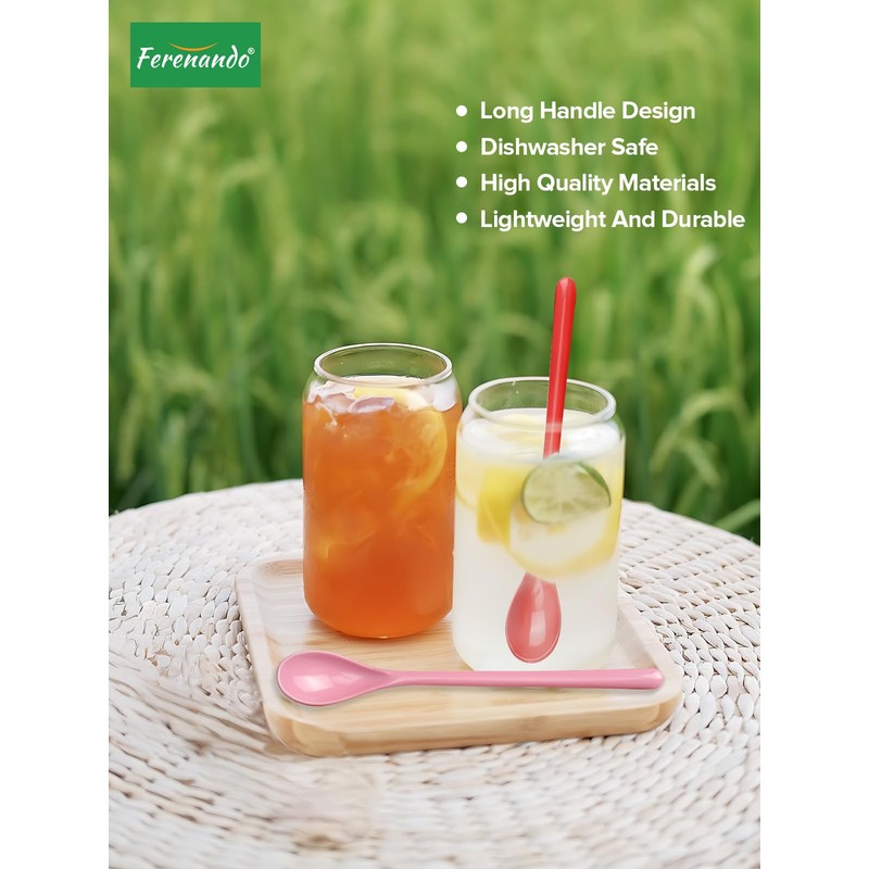 Ferenando 12 Pcs Coloured Long Plastic Spoons 18.5cm with 6