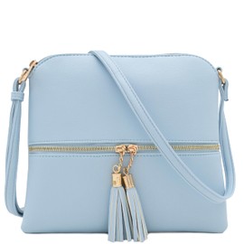 DELUXITY Lightweight Medium Crossbody Bag with Tassel (Light Blue)
