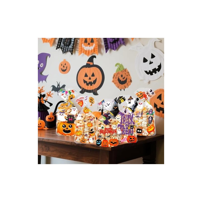 Yakiter 100Pcs Bolsas de Celofán para Halloween,Embalaje Bolsa de Halloween,5