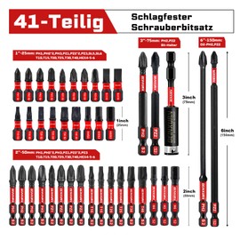 Geinxurn 41-Piece Impact Resistant Screwdriver Bit Set (PH, TX, PZ, SL, Hex), 1/4 Inch Hex Shank S2 Alloy Steel Bit Set with 75 mm Magnetic Bit Holder