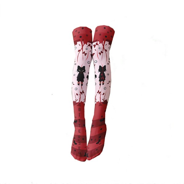 Qeozts Lolita Cosplay 3D Digital Print Socks Knee High Over Knee High Anime Pudding Socks Socks Leg Wear Stockings 1 Pair Set (Cat A)