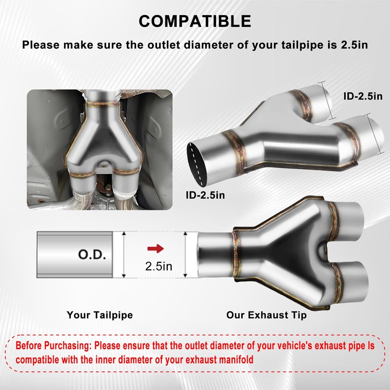 Mupera 2.5 Inch Exhaust Y Pipe, 2.5" Single to 2.5"