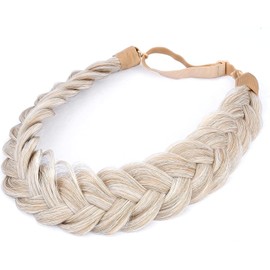 BOBIYA Messy Wide 2 Strands Synthetic Hair Auburn Braided Headband Classic Chunky Braided Headband Elastic Stretch Braided Hair Band (White Blonde)