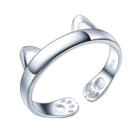 Yumilok Women's Ring Cat Ear Paw Print Ring Wedding Engagement Ring Friendship Ring Lifestyle Ring 925 Sterling Silver Adjustable, Sterling Silver Sterling silver enamel
