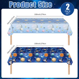 KFJBPB 2 Pack Space Tablecloth Plastic 54 X 108inch, First Trip Around The Sun Decorations Table Cloth Disposable Outer Space Table Covers for Kids Birthday Baby Shower Party Supplies