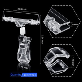 50 Pieces Plastic Sign Holder Clip Clear Food Signs Clip Swivel Price Signs Clip Rotatable Price Rack Shelf Clips Plastic for Sign Merchandise Sign Clip Double Display Clips for Retail Baskets Cards