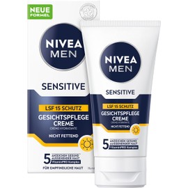 NIVEA MEN Sensitive Face Care Cream with SPF 15, 24-Hour Moisturising Cream for Sensitive Men's Skin, Soothing Face Cream to Relieve Skin Irritation (75 ml)
