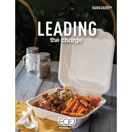 ECO PRODUCTS Compostable Vanguard 8" Clamshell To Go Containers, Case of 200, Square Take Out Food Box, White Renewable Molded Fiber, Grease Resistant, No-Added PFAS, ASTM Compliant, BPI-Certified