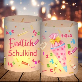 12 Lanterns Table Decorations for Start of School, Girls, 2024, First Day of School Decorations with Colourful ABC Sugar Cone, Pink, Suitable for Tea Lights or Candles