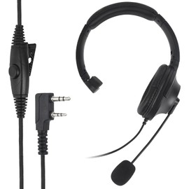 WODASEN K1 2-Pin Over Ear Headset with Boom Mic Single Overhead Radio Headphones Braided Earpiece for UV-5R UV-82HP BF-888S BF-F8HP AR-152 AR-5 UV-89 UV-S9 RT17 RT21 RT27 NX-1200 NX-1300 (Single-Ear)