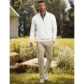 JMIERR Mens Casual Half Zip Sweatshirt Basic Long Sleeve Athletic Solid Color Gym Sweatshirts Stand Collar Outdoor Big Tall Sherpa Lined Pullover Soft Thick Winter Sweaters White X-Large