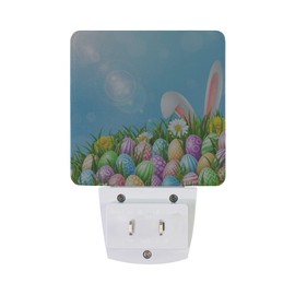 Easter Colorful Eggs Rabbit Night Light Set of 2 Nightlights Plug-in LED Nightlight Auto Dusk-to-Dawn Sensor Lamp for Bedroom Bathroom Home Decor
