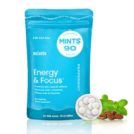 Energy Mints with L-Theanine and Sugar Free Natural Caffeine Boost for Focus, 90 Pcs