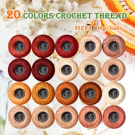 Soft 20 Colors Classic Crochet Thread 20 Pack,100% Cotton (Golden Brown-977-3064)