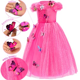 Princess Dress Up Party Costumes with Deluxe Accessories Set (Rose Red 140cm)