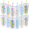 Funnymoom 12 Sets Easter Plastic Cups with Lids and Straws