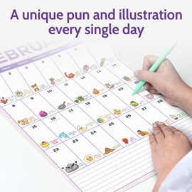 T MARIE 2026 Punny Wall Calendar - Monthly 12” x 12” Motivational Calendar with 365 Days of Cartoons and Daily Encouraging Puns - Extra Large Grid and Clean Humor for Home and Office - Funny Gifts and Family Friendly Dad Jokes