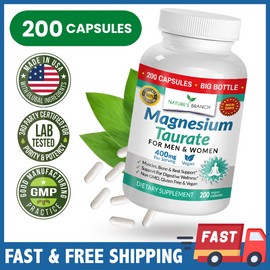 Nature's Branch MAGNESIUM TAURATE 400 MG – 200 Casules – High Absorption | Non-GMO | Made in USA
