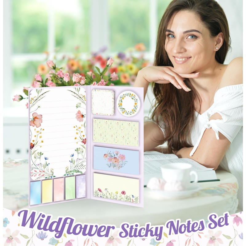 Wildflower Sticky Notes Set Cute Floral Self Stick Writing Memo