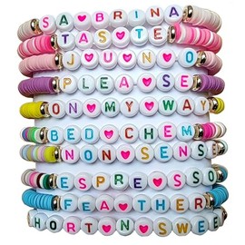 Yipebxdh 10 PCS for Sabrina Friendship Bracelets Colorful Singer Music Inspired Letter Bracelets Concert Gifts Merch for Women Fans (Colorful)