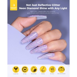 BURANO Reflective Gel Nail Polish, 7.3ml Reflective Diamond Nail Glitter Gel Polish, Sparkly Color Gel Polish Holographic Glitters Shiny Gel Polish UV Lamp Required (Light Purple SZN5)