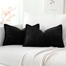 Artscope Corduroy Cushion Covers Pack of 2 Modern Patchwork Throw Pillow Covers Soft Pillowcase Broadside Decorative Textured Cushions for Home decor Sofa Bedroom Couch Black 40x60cm