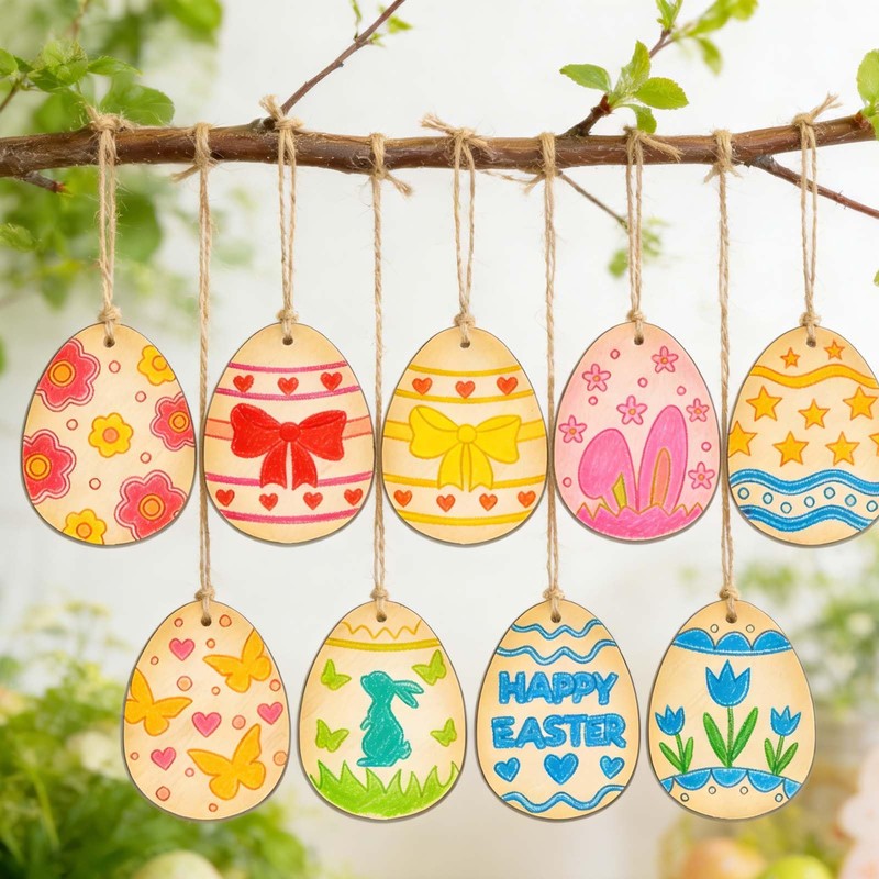 nuneoeuo 32PCS Easter Decorations Wooden Eggs for Crafts, Unfinished DIY