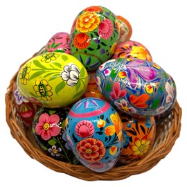 Rumikrafts Handpainted Wooden Easter Eggs (Set of 18, with Basket)